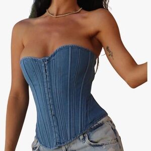 Fronage Women's Denim Bustier Corset Top Jean Waist Cincher